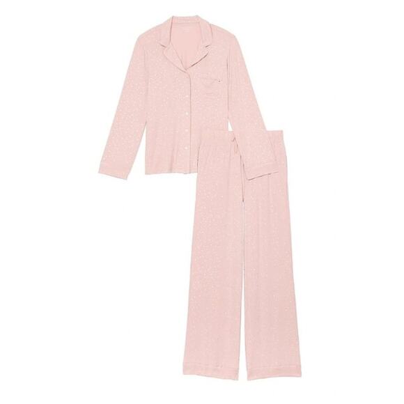 Victoria's Secret Pink Silver Heart Modal Soft Long Pajama Set-NEW- M - Picture 1 of 13